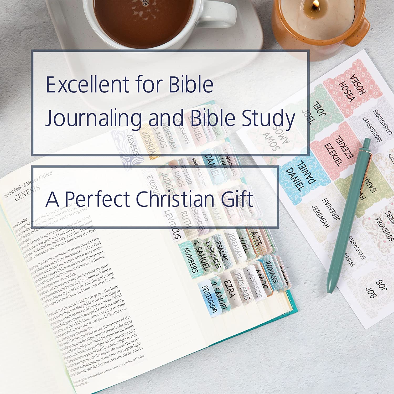 Laminated Blue Bible Tabs,Bible Journaling Supplies,Bible Study Tabs for  Women and Men,Old and New Testament Bible Book Index Tabs for Christian Gift