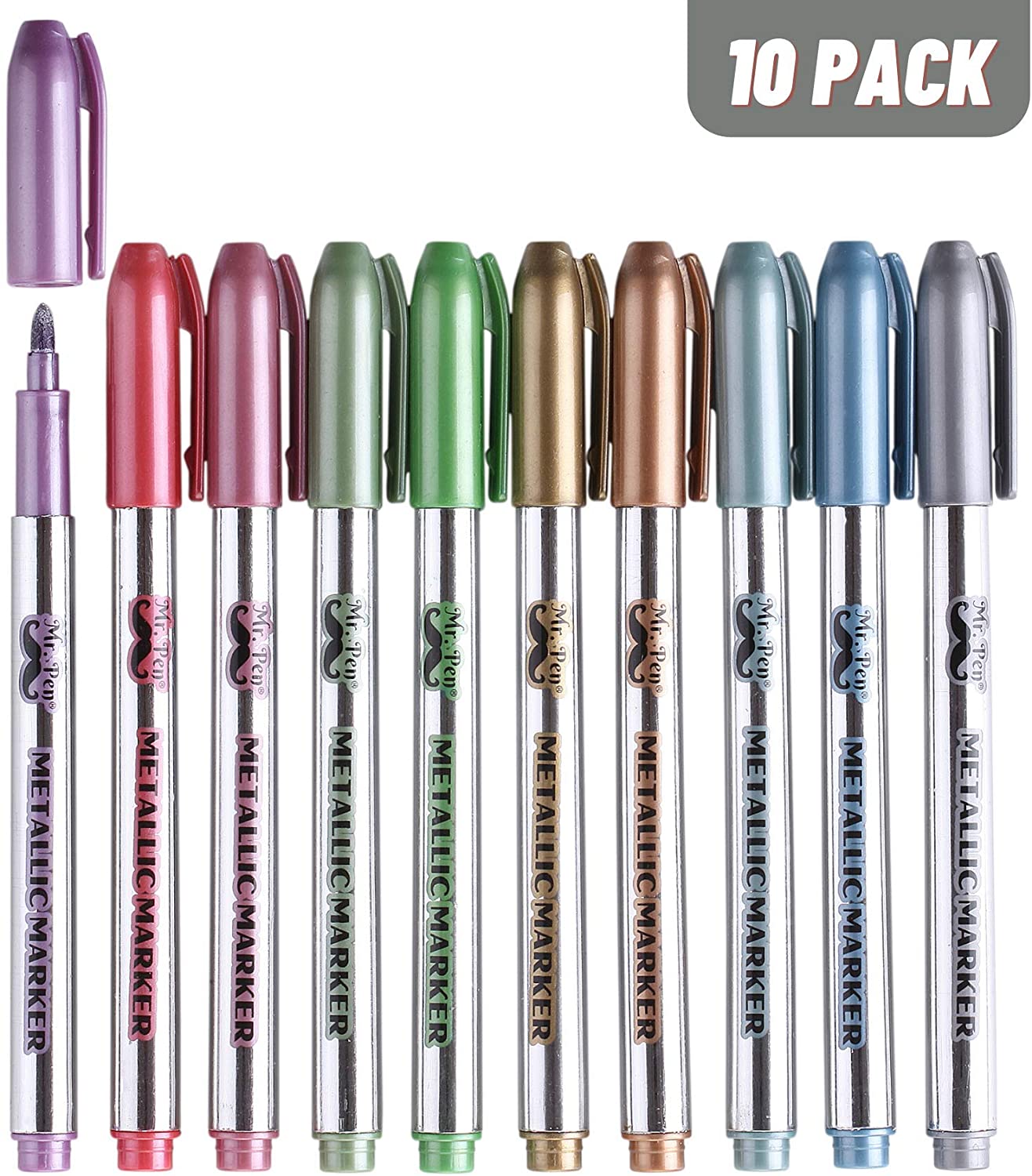 Mr. Pen- Metallic Markers, 8 Pcs, Assorted Colors, Metallic Markers Fine  Tip, Metallic Pens - Mr. Pen Store