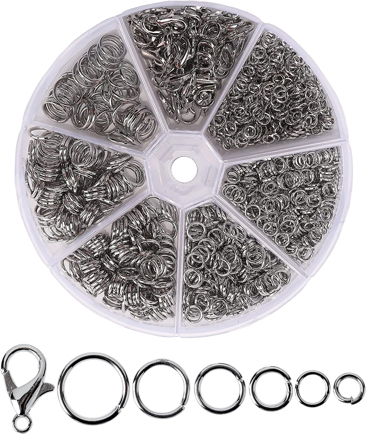 Open Jump Rings, Silver, 1014 pcs, 6 Sizes Open Jump Rings for