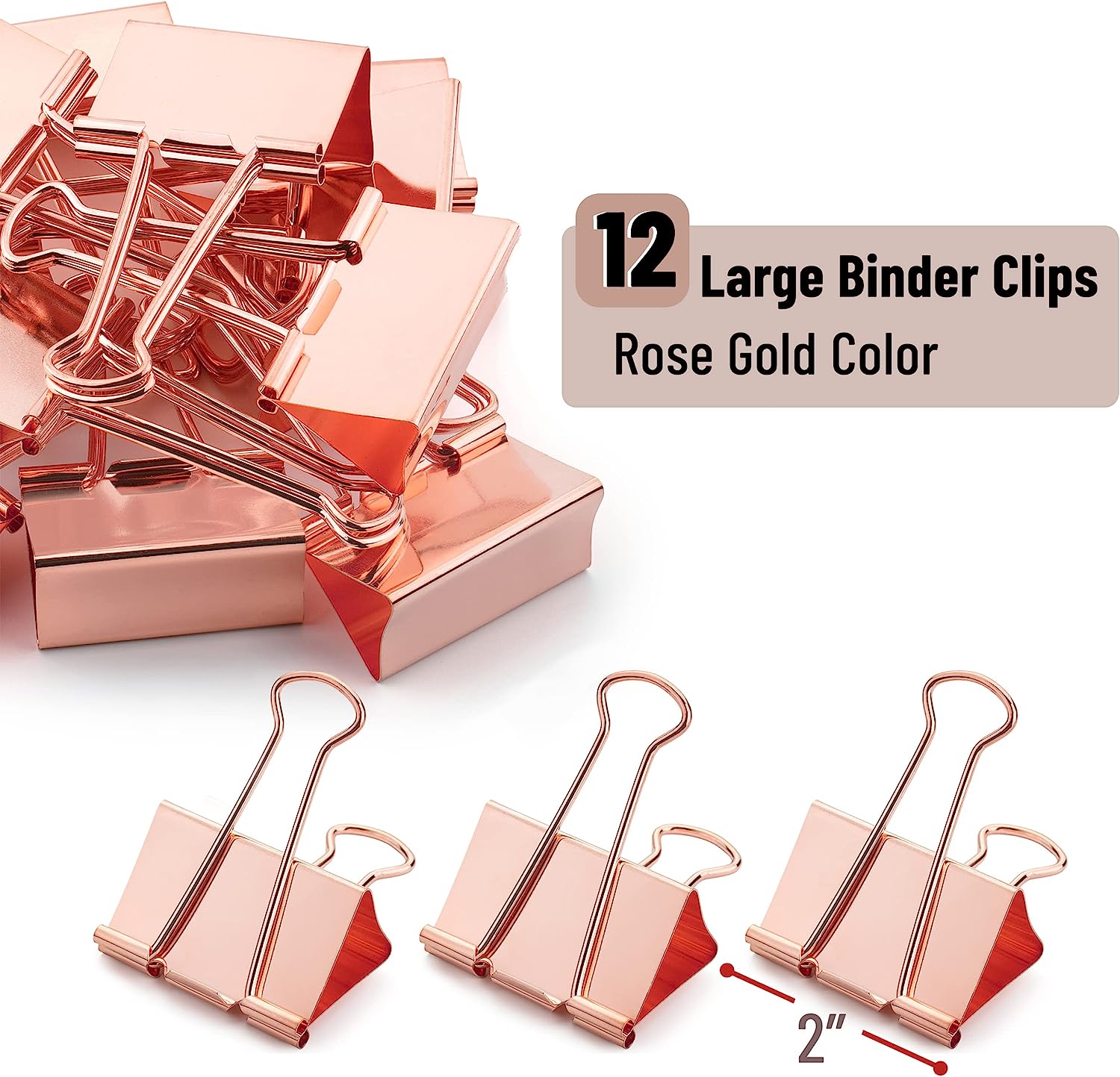 Large Binder Clips, 2 Inch, 12 Pack, Rose Gold, 2 inch Binder Clips Large, Large  Binder Clips Jumbo - Mr. Pen Store