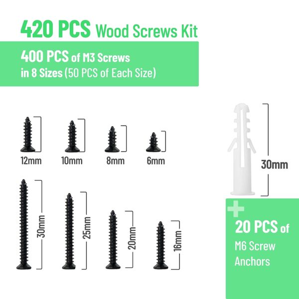 Wood Screws Assortment Kit, 400 Pieces