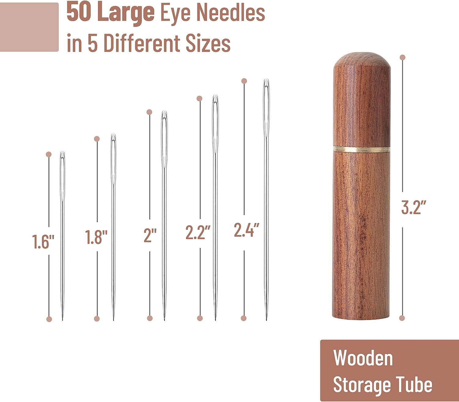 Large Eye Needles for Hand Sewing, 50 pcs, Assorted Sizes with Wooden  Storage Tube - Mr. Pen Store